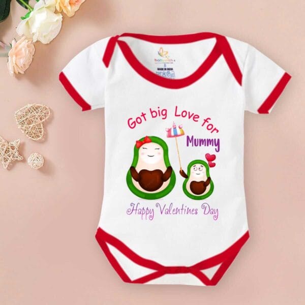 Baby First Valentine Day Romper Clothes Baby valentine Bodysuits Newborn Outfit Envelop Neck Half Sleeve Unisex Onesies"Got Big Love For Mummy" - Image 2