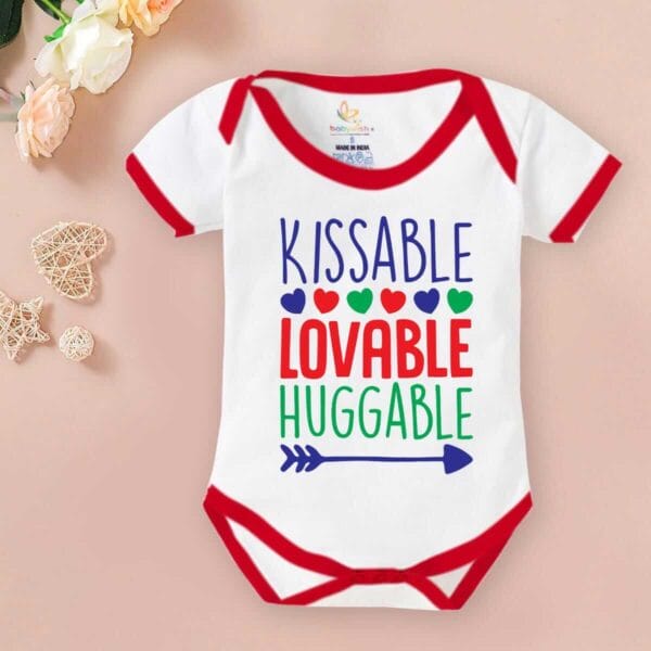 Baby First Valentine Day Romper Clothes Baby valentine Bodysuits Newborn Outfit Envelop Neck Half Sleeve Unisex Onesies"Kissable Baby on Valentine" - Image 2