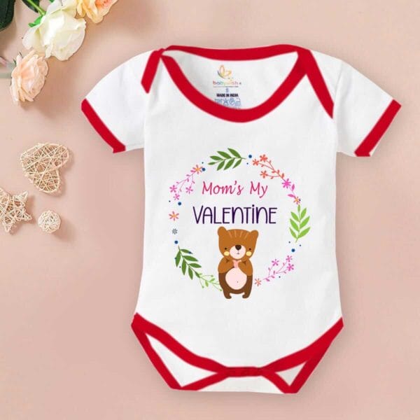 Baby First Valentine Day Romper Clothes Baby valentine Bodysuits Newborn Outfit Envelop Neck Half Sleeve Unisex Onesies"Mom's Valentine" - Image 2