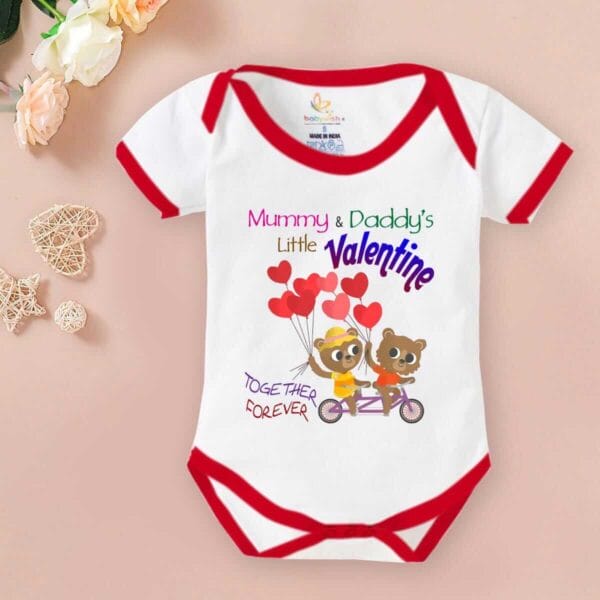 Baby First Valentine Day Romper Clothes Baby valentine Bodysuits Newborn Outfit Envelop Neck Half Sleeve Unisex Onesies"Parents Little Valentine" - Image 2