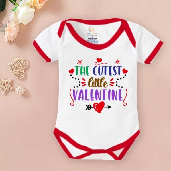Baby First Valentine Day Romper Clothes Baby valentine Bodysuits Newborn Outfit Envelop Neck Half Sleeve Unisex Onesies"Cutest Heart on Valentine" - Image 2