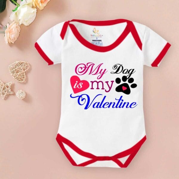 Baby First Valentine Day Romper Clothes Baby valentine Bodysuits Newborn Outfit Envelop Neck Half Sleeve Unisex Onesies"My Dog is my Valentine" - Image 2