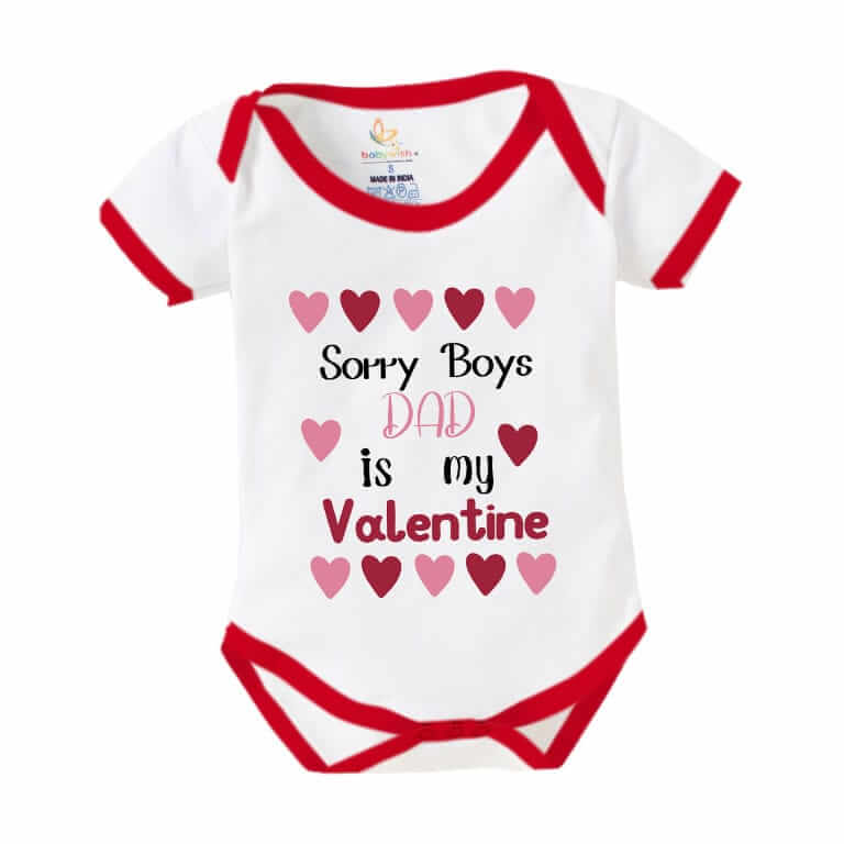 Baby First Valentine’s Day Romper Clothes | Baby Valentine Bodysuits | Newborn Outfit Envelope Neck Half Sleeve Unisex Onesies “Sorry Boys on Valentine” | Cute Outfit for Baby Girls