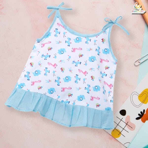 Baby Girl Cotton Frock Sleeveless Printed Summer Wear Babywish - Image 3