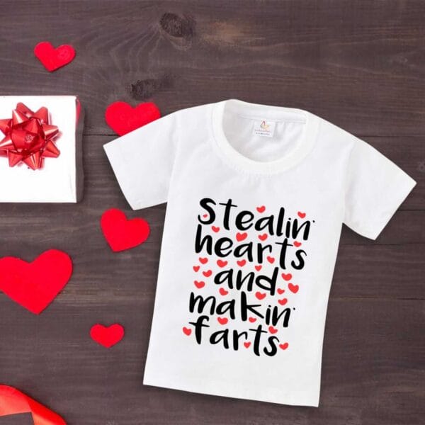 Valentine Day T-shirt for Kids Unisex Valentine Topwear Outfit Printed Half Sleeve Tshirt Dress for Boy n Girl "Making Hearts Valentine" - Image 3