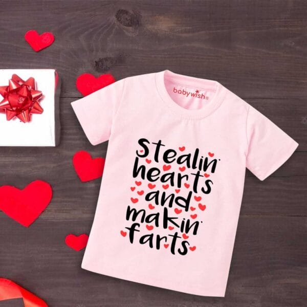 Valentine Day T-shirt for Kids Unisex Valentine Topwear Outfit Printed Half Sleeve Tshirt Dress for Boy n Girl "Making Hearts Valentine" - Image 2