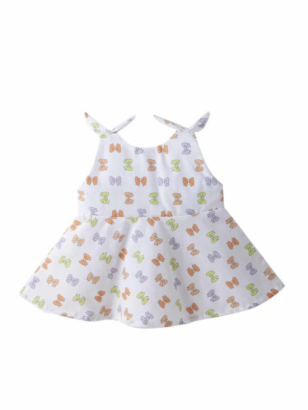 Baby Girl Cotton Frock Newborn Girl Knee Length Dress Bow Strip Print - Image 3