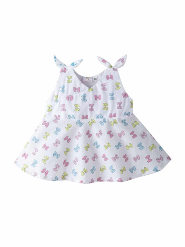 Baby Girl Cotton Frock Newborn Girl Knee Length Dress Bow Strip Print - Image 4