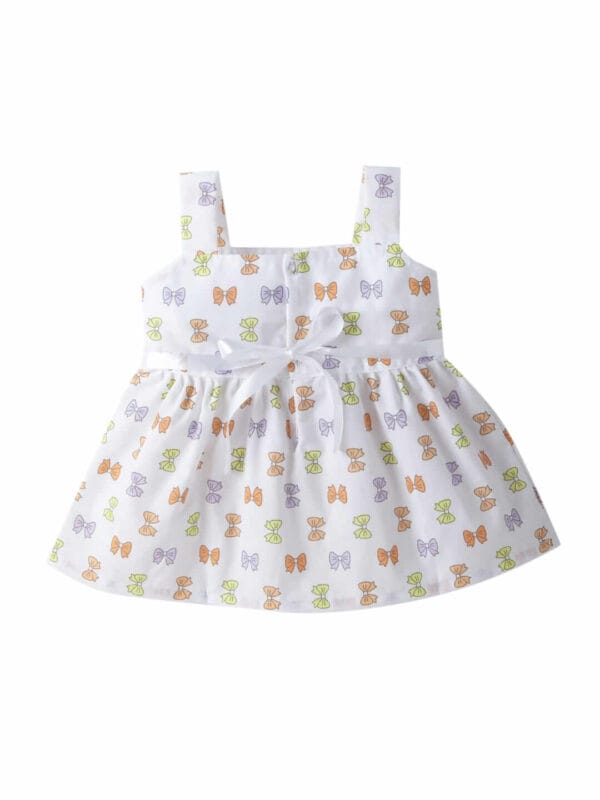 Baby Girl Cotton Frock Newborn Girl Knee Length Dress Bow Strip Print - Image 3