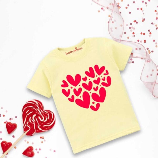 Valentine Day T-shirt for Kids Unisex Valentine Topwear Outfit Printed Half Sleeve Tshirt Dress for Boy n Girl "Integration of Hearts" - Image 3
