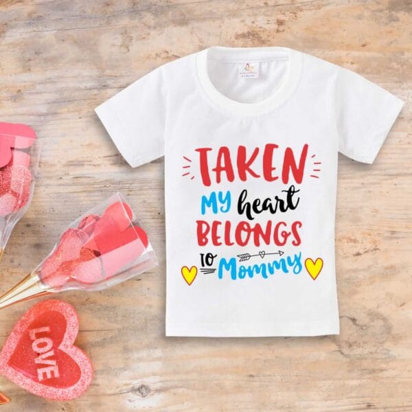 Valentine Day T-shirt for Kids Unisex Valentine Topwear Outfit Printed Half Sleeve Tshirt Dress for Boy n Girl "Taken My Hearts" - Image 3