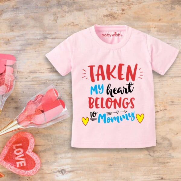 Valentine Day T-shirt for Kids Unisex Valentine Topwear Outfit Printed Half Sleeve Tshirt Dress for Boy n Girl "Taken My Hearts" - Image 2