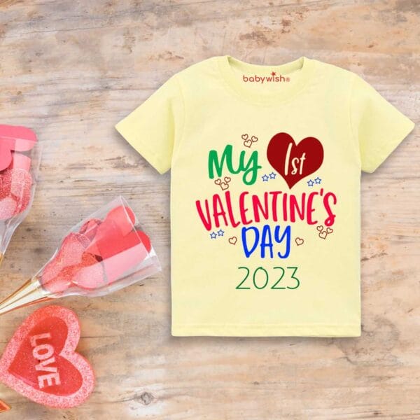 Valentine Day T-shirt for Kids Unisex Valentine Topwear Outfit Printed Half Sleeve Tshirt Dress for Boy n Girl "My Valentine Day in 2023" - Image 3