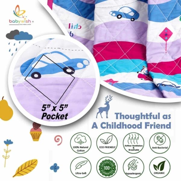 GOTS Certified Organic Cotton Baby Dohar Blanket for Newborn Soft Crib All Seasons Quilt for Microfiber Giftset - Blue Magic Feather - Image 6