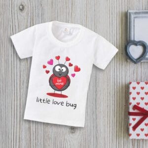 Valentine Day T-shirt for Kids Unisex Valentine Topwear Outfit Printed Half Sleeve Tshirt Dress for Boy n Girl "Little Love Bug"