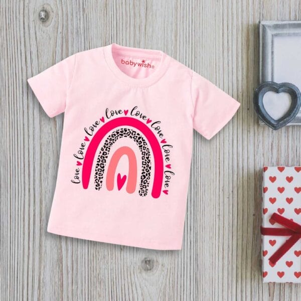 Valentine Day T-shirt for Kids Unisex Valentine Topwear Outfit Printed Half Sleeve Tshirt Dress for Boy n Girl "Love & Only Love on Valentine" - Image 2
