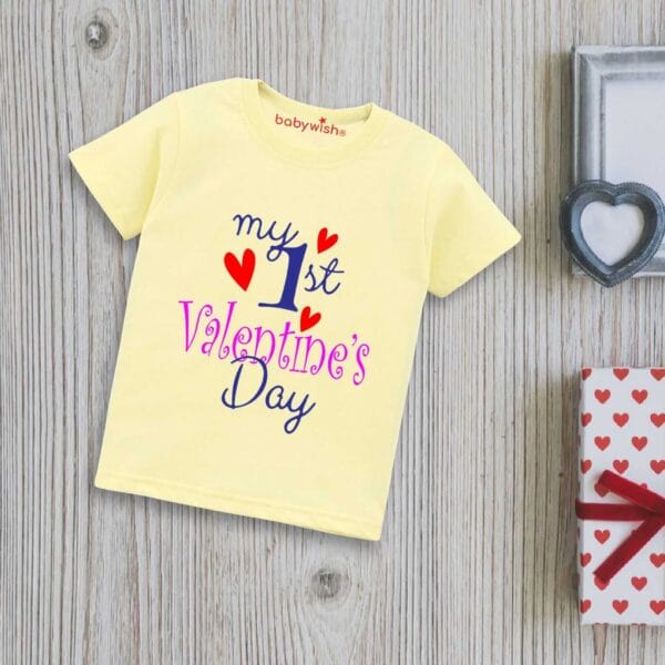 Valentine Day T-shirt for Kids Unisex Valentine Topwear Outfit Printed Half Sleeve Tshirt Dress for Boy n Girl "My First Valentine Day with Family" - Image 3