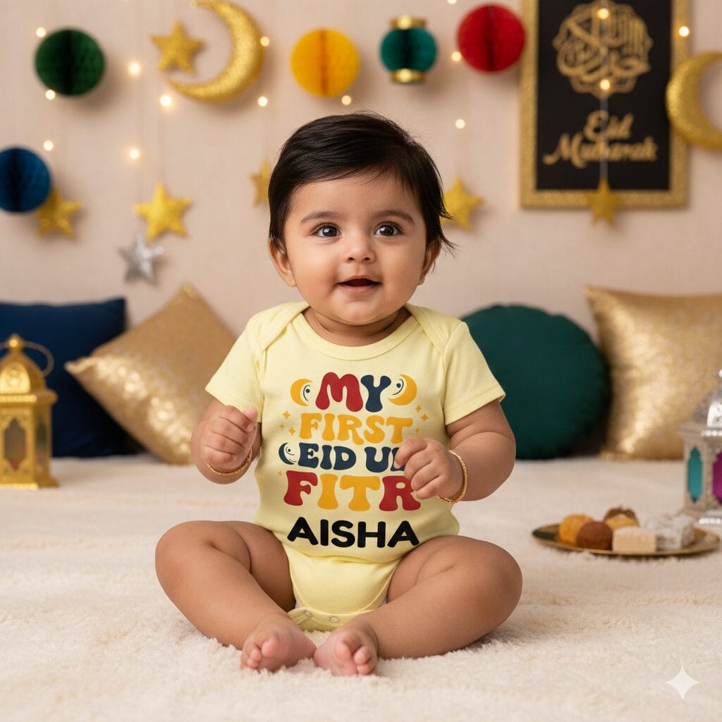 My First Eid Baby Romper – Soft Cotton Personalized Eid Mubarak Outfit for Newborn Boys & Girls | Cute Festive Bodysuit | 0–12 Months | Babywish - Image 13