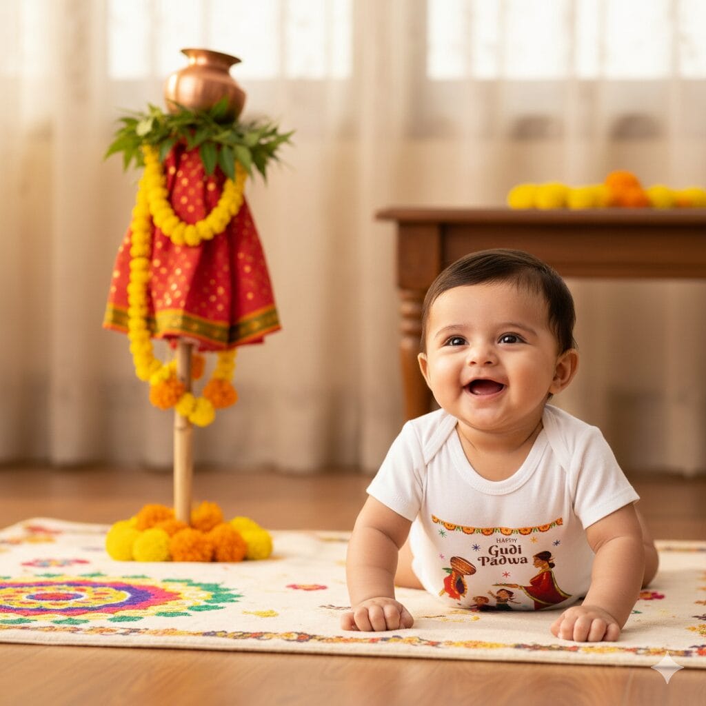 Happy Gudi Padwa Baby Cotton Romper | Festive Bodysuit for Boys & Girls | 6-12 Months to 1-12 Years | Babywish