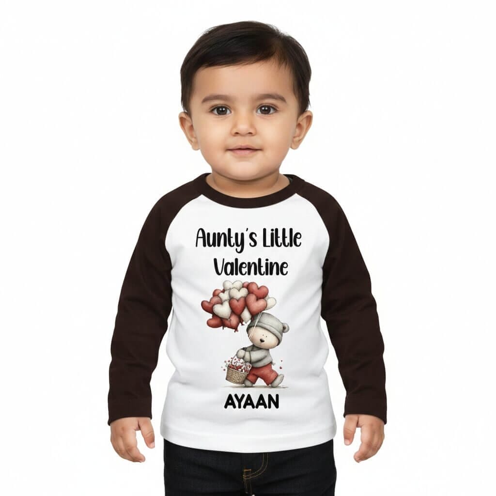 Aunty’s Little Valentine Baby T-Shirt Personalized with Name – Cute Valentine’s Day Outfit for Kids, Newborn & Toddler Gift, Age 6-12 Months / 1-6 Years, Red-White or Black-White, Babywish