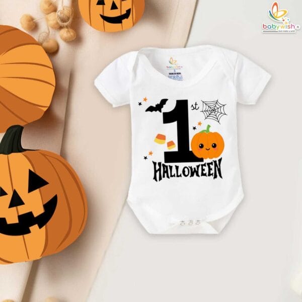 My First Halloween Baby Romper Bodysuit – Newborn Infant Halloween Outfit for Baby Girl or Boy – Babywish