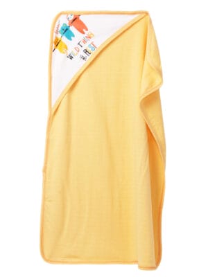 Yellow cotton hooded baby towel with cute Wild Thing print by Babywish