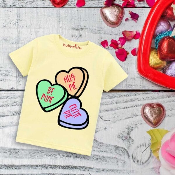 Valentine Day T-shirt for Kids Unisex Valentine Topwear Outfit Printed Half Sleeve Tshirt Dress for Boy n Girl "Lovely Heart Print"