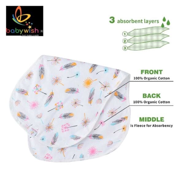 Organic Burp Cloths for Baby Boys and Girl Triple Layer Multipurpose Muslin Burp Gift set - Feather,Unicorn & Jungle Theme Set of 3 - Image 7