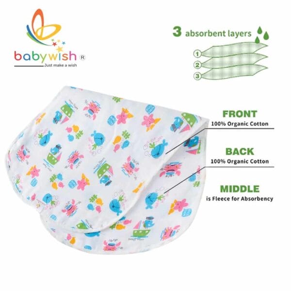 Organic Burp Cloths for Baby Boys and Girl Triple Layer Multipurpose Muslin Burp Gift set - Car,Space & Marine Theme Set of 3 - Image 8