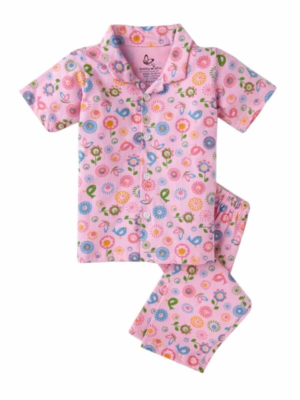 Kids Sleepsuit for Baby Boy’s and Girl’s Topwear and Pajamas Set Long Sleeve Sleepwear Baby Clothing Sets - Floral Theme Pink
