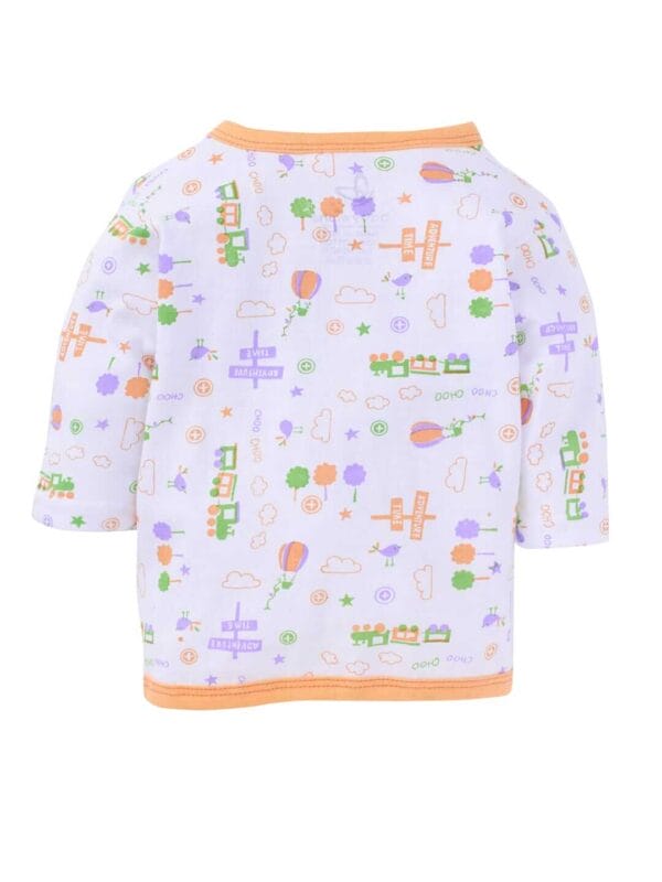 kids top bottom baby Jhabla Set Full Sleeve Pure Cotton kids tshirt Jhabla pajama set - Peach Magic Train Print - Image 3
