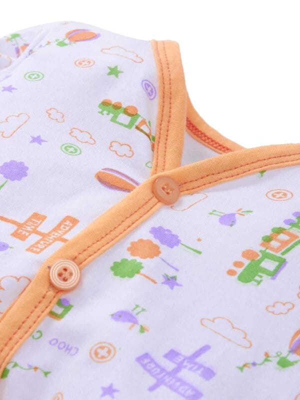 kids top bottom baby Jhabla Set Full Sleeve Pure Cotton kids tshirt Jhabla pajama set - Peach Magic Train Print - Image 4