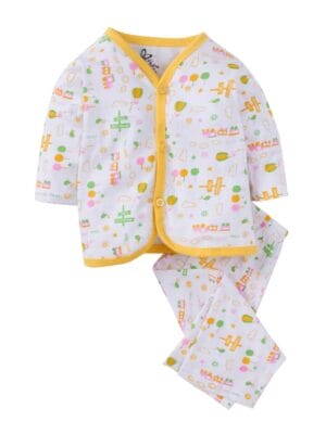 kids top bottom baby Jhabla Set Full Sleeve Pure Cotton kids tshirt Jhabla pajama set - Lemon Magic Train Print