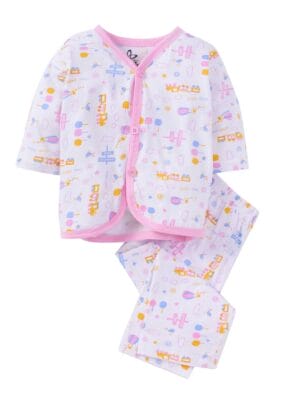 kids top bottom baby Jhabla Set Full Sleeve Pure Cotton kids tshirt Jhabla pajama set - Pink Magic Train Print