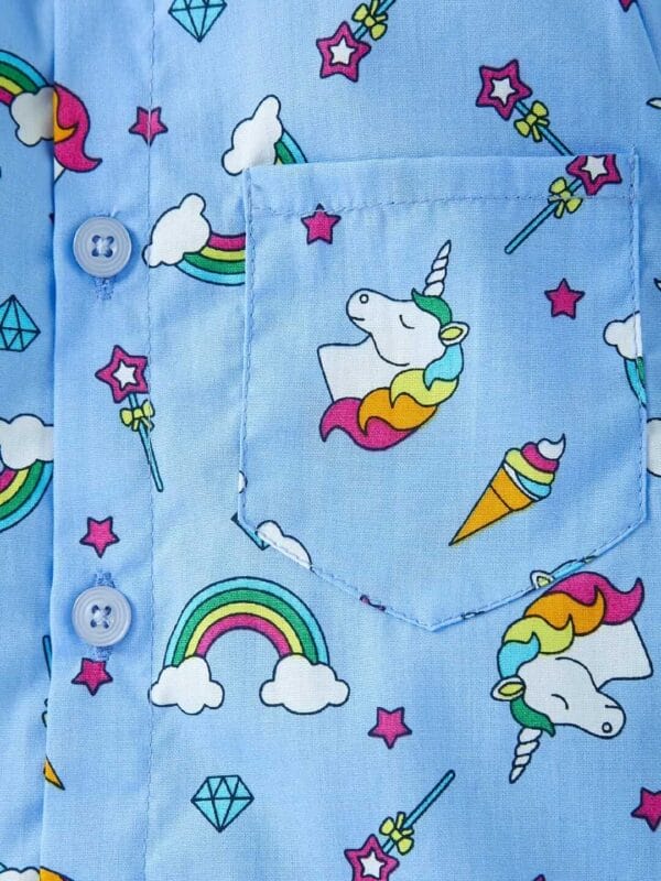 Kids Sleepsuit for Baby Boy’s and Girl’s Topwear and Pajamas Set Long Sleeve Sleepwear Baby Clothing Sets - Blue Unicorn Rainbow - Image 4