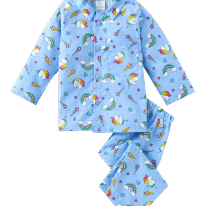 Kids Sleepsuit for Baby Boy’s and Girl’s Topwear and Pajamas Set Long Sleeve Sleepwear Baby Clothing Sets - Blue Unicorn Rainbow