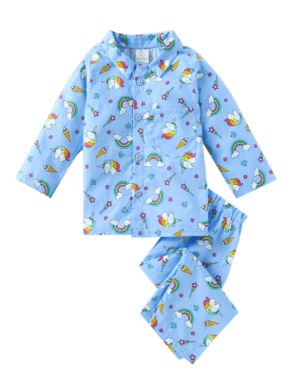 Kids Sleepsuit for Baby Boy’s and Girl’s Topwear and Pajamas Set Long Sleeve Sleepwear Baby Clothing Sets - Blue Unicorn Rainbow