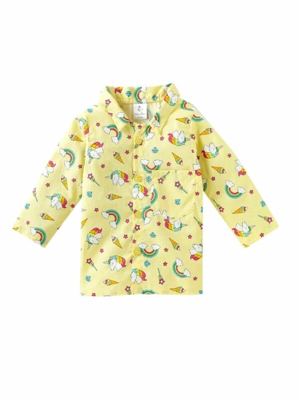 Kids Sleepsuit for Baby Boy’s and Girl’s Topwear and Pajamas Set Long Sleeve Sleepwear Baby Clothing Sets - Yellow Unicorn Rainbow - Image 2