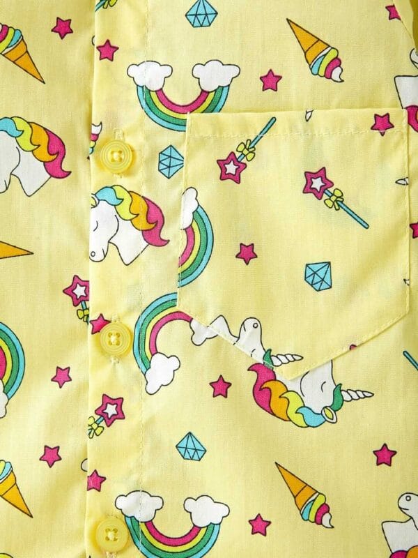 Kids Sleepsuit for Baby Boy’s and Girl’s Topwear and Pajamas Set Long Sleeve Sleepwear Baby Clothing Sets - Yellow Unicorn Rainbow - Image 5