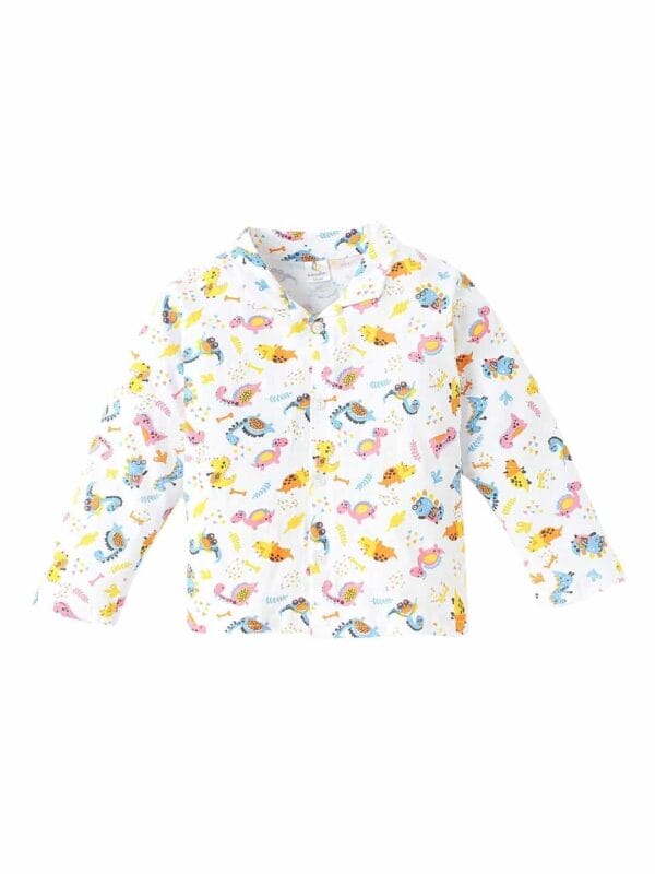 Kids Sleepsuit for Baby Boy’s and Girl’s Topwear and Pajamas Set Long Sleeve Sleepwear Baby Clothing Sets - White Dinosour Print - Image 2