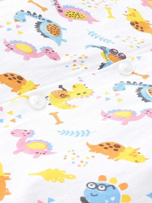 Kids Sleepsuit for Baby Boy’s and Girl’s Topwear and Pajamas Set Long Sleeve Sleepwear Baby Clothing Sets - White Dinosour Print - Image 4