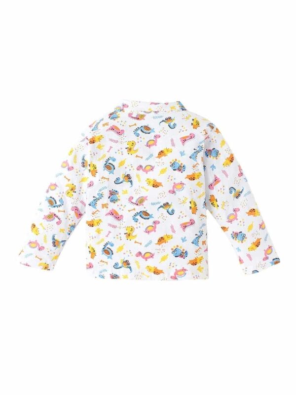 Kids Sleepsuit for Baby Boy’s and Girl’s Topwear and Pajamas Set Long Sleeve Sleepwear Baby Clothing Sets - White Dinosour Print - Image 3