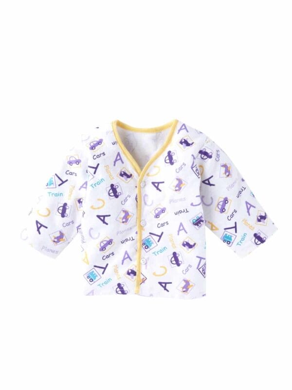 kids top bottom baby Jhabla Set Full Sleeve Pure Flannel kids tshirt Jhabla pajama set - Lemon Flannel Alphabet Print - Image 2