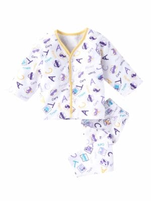 kids top bottom baby Jhabla Set Full Sleeve Pure Flannel kids tshirt Jhabla pajama set - Lemon Flannel Alphabet Print