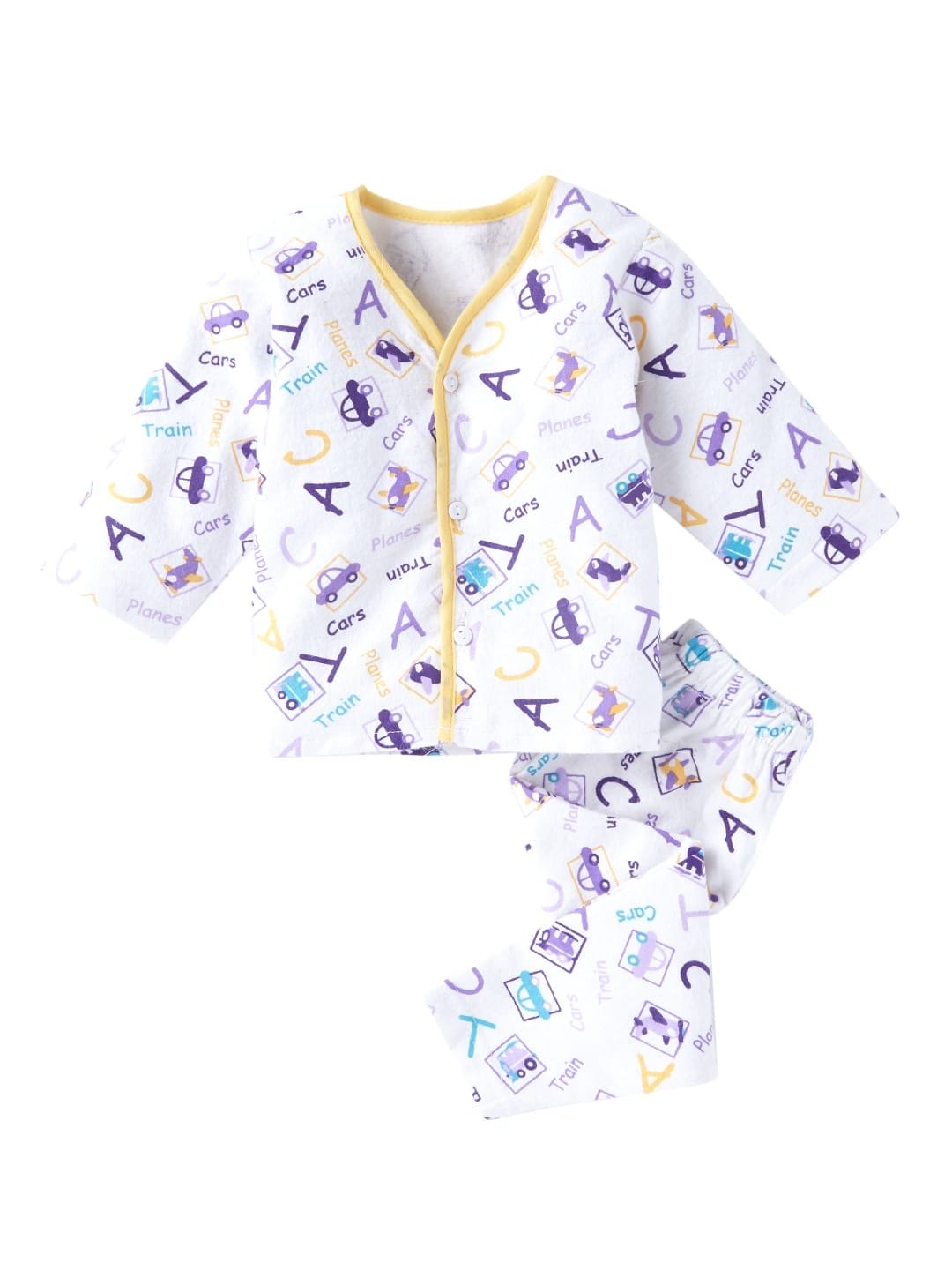 kids top bottom baby Jhabla Set Full Sleeve Pure Flannel kids tshirt Jhabla pajama set - Lemon Flannel Alphabet Print