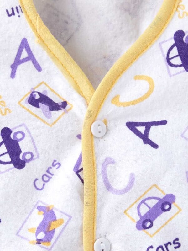 kids top bottom baby Jhabla Set Full Sleeve Pure Flannel kids tshirt Jhabla pajama set - Lemon Flannel Alphabet Print - Image 4