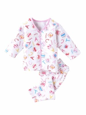 kids top bottom baby Jhabla Set Full Sleeve Pure Flannel kids tshirt Jhabla pajama set - Pink Flannel Alphabet Print