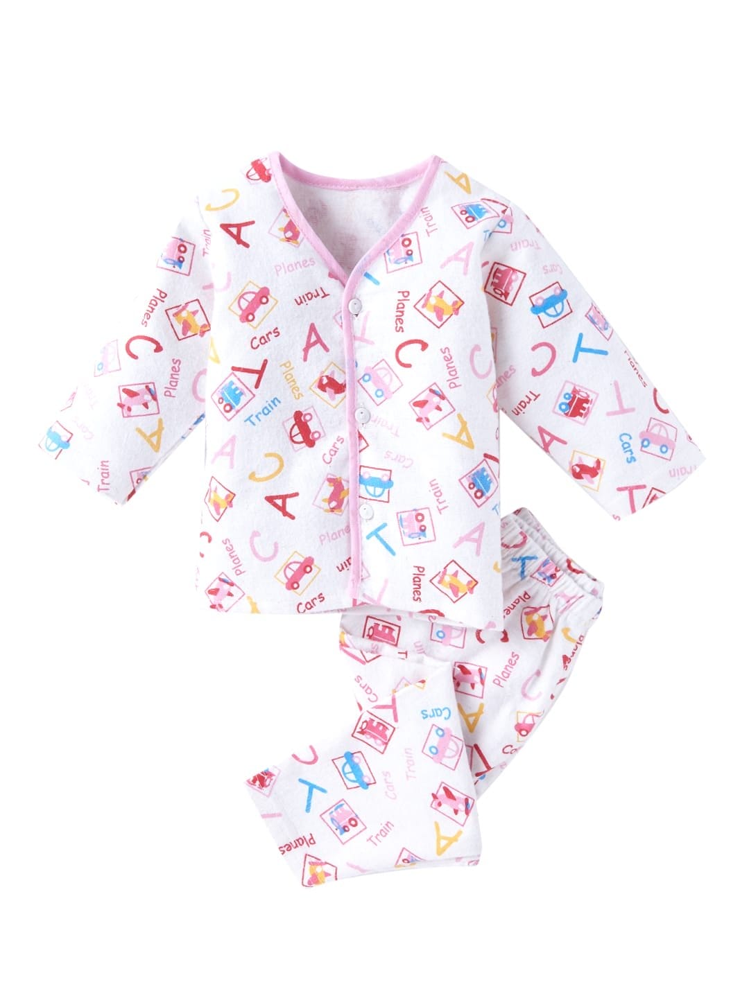 kids top bottom baby Jhabla Set Full Sleeve Pure Flannel kids tshirt Jhabla pajama set - Pink Flannel Alphabet Print