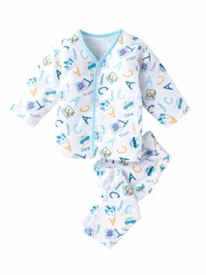 kids top bottom baby Jhabla Set Full Sleeve Pure Flannel kids tshirt Jhabla pajama set - Blue Flannel Alphabet Print