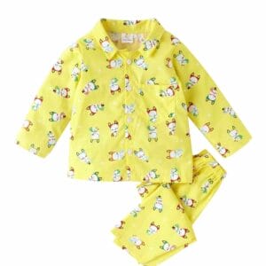 Kids Sleepsuit for Baby Boy’s and Girl’s Topwear and Pajamas Set Long Sleeve Sleepwear Baby Clothing Sets - Yellow Snowman Theme